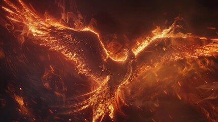 The phoenix, with wings aflame, ascends from its ashes, a vibrant testament to the enduring power of rebirth and the eternal spirit no splash - obrazy, fototapety, plakaty