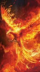 The phoenix, with its fiery plumage, soars skyward, a blazing beacon of eternal renewal and the power of rebirth low texture
