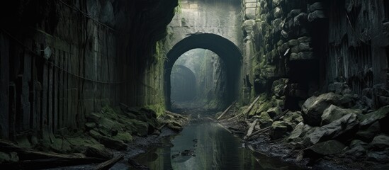 The opening of the deserted limestone tunnels. - obrazy, fototapety, plakaty