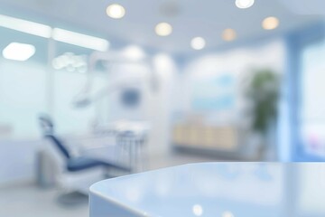 Blurred dental clinic background. Defocused interior of modern dental office.