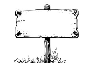 Vintage Hand-Drawn Wooden Signboard Vector Illustration, Sketch of Old Wooden Signpost with Arrow, Retro Design Element.