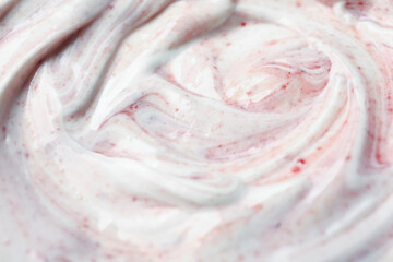 Obraz premium Tasty yoghurt with jam as background, closeup