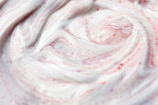 Tasty yoghurt with jam as background, closeup