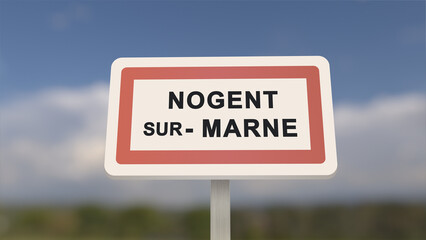 Obraz premium City sign of Nogent-sur-Marne. Entrance of the town of Nogent sur Marne in, Val-de-Marne, France. Panneau de Nogent-sur-Marne.
