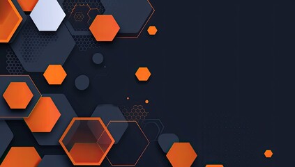 ark blue background with orange and white hexagons vector presentation design template