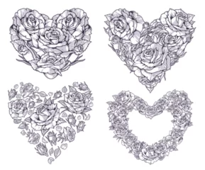Fotobehang Floral hearts set stickers monochrome © DGIM studio