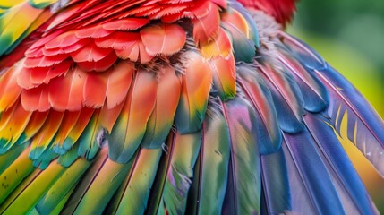 Fototapeta premium An upclose, detailed view of a bird midflap, each feather vibrant and detailed, from the colorful body to the sleek, tapered tail low texture