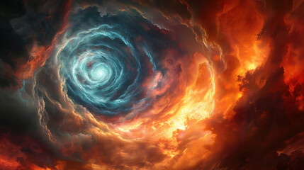 Fantastic whirlpool, tunnel, portal to another dimension in colorful clouds - obrazy, fototapety, plakaty