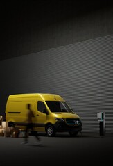 Generic electric EV delivery van charging on a charging station