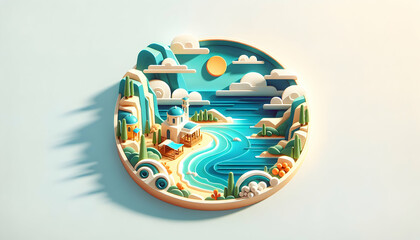 Grecian Getaway: Experience the Allure of Greece Islands & Azure Waters for a Mythic Summer Adventure, 3D Flat Icon in Famous Location Protograph Theme on Isolated White Background - obrazy, fototapety, plakaty