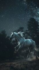 Amidst the tranquility of night, a Pegasus with a starlit mane gallops across the heavens, its passage marked by the gentle whispering of the wind no splash