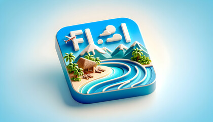 3D Flat Icon of Pacific Paradise Fiji: Soft Sands & Friendly Smiles, an Invitation to Island Time - Famous Location Protograph Theme on Isolated White Background