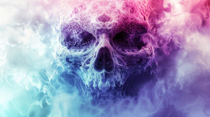 Vision of a skull made of blue and violet smoke - obrazy, fototapety, plakaty