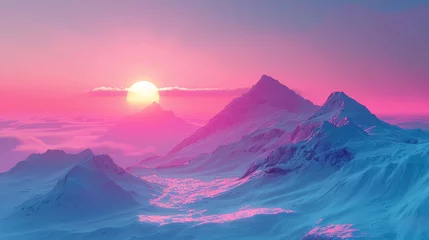Keuken spatwand met foto sunset on the mountains with vaporwave tone color, suitable for wallpaper, poster. Generative AI © wellyans
