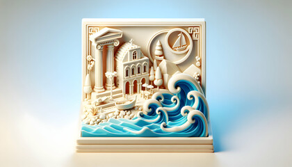 Magical Amalfi Coast 3D Icon: Azure Sea & Charming Towns, Famous Location Photography Theme on White Background