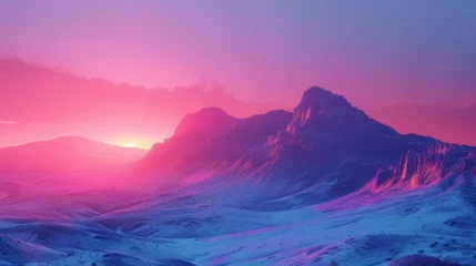 Photo sur Plexiglas Rose  sunset on the mountains with vaporwave tone color, suitable for wallpaper, poster. Generative AI