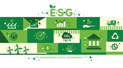 ESG concept icon for business and organization, Environment, Social, Governance and sustainability development concept. vector illustration, Infographic. - obrazy, fototapety, plakaty