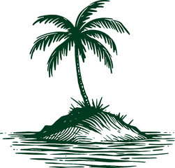 lonely small island with one palm tree vector art stencil drawing - obrazy, fototapety, plakaty