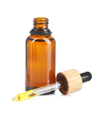 Glass bottle and pipette with tincture isolated on white
