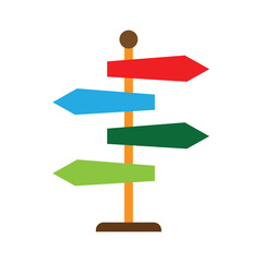 Signpost icon in flat style. Guidepost, direction arrows symbol. Milepost, road guide boards illustration for perfect web and mobile applications. road sign vector design. EPS file 190.