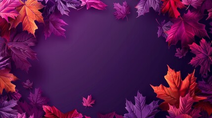 An purple background decorated with lively maple leaves creates a warm and inviting atmosphere. Reminiscent of the cozy atmosphere of autumn. With plenty of space for text
