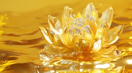 Digital technology gold lotus in water abstract graphic poster web page PPT background