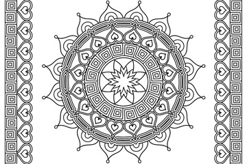 Mandala Coloring page for kids and adults Page for relaxation and meditation. Circular pattern. Decorative ornament ethnic oriental style. line art drawing coloring page. Vector illustration