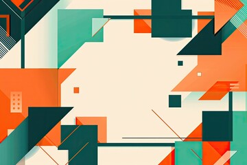 ector background with geometric shapes, squares and triangles in orange and teal colors