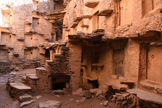 Agadir Tasguent, fortified collective granary located above the Moroccan village of Amzrou, Anti-Atlas, Morocco