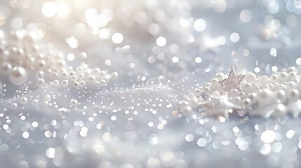 An abstract composition with falling shiny, sparkling glitter in shades white 