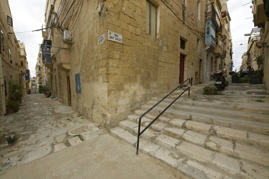 Corner with stairs, La Valetta, Malta, Mediterranean
