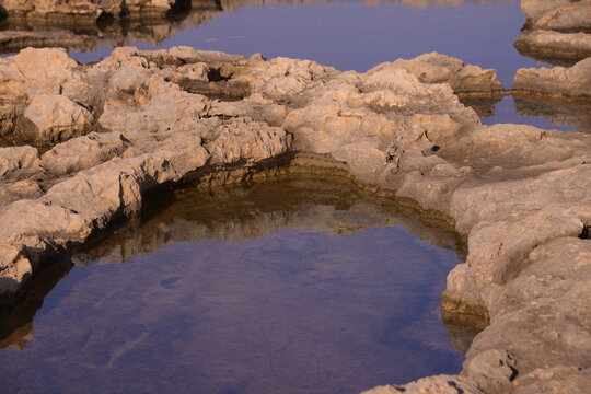Rocky coast in Bugibba, Malta, Mediterranean