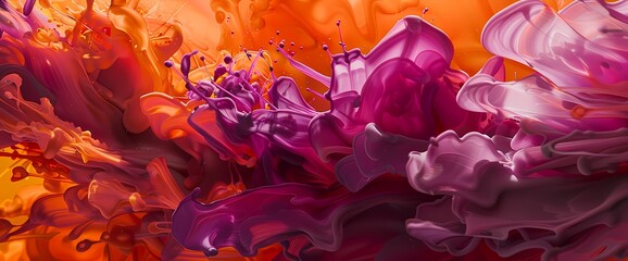A burst of fiery orange and fuchsia erupts, creating an abstract spectacle of vivid liquid artistry.
