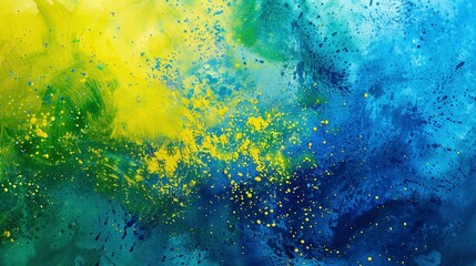 Abstract background with blue, green and yellow colors. with a lot texture and grain on a colorful background. Blue and yellow splashes. Abstract painting