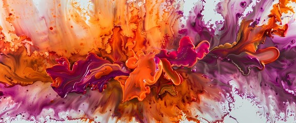 A burst of fiery orange and fuchsia erupts, creating an abstract spectacle of vivid liquid...