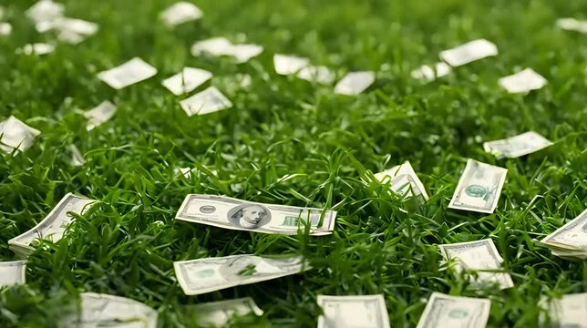 100 bill dollars on grass