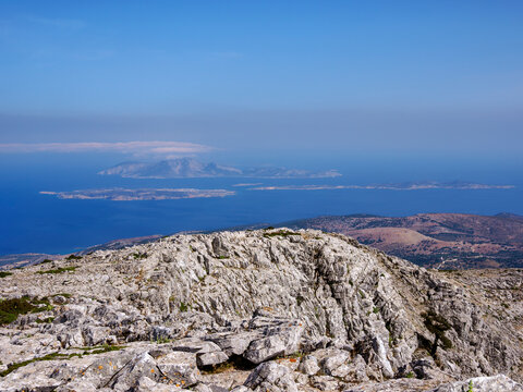 Landscape seen from the peak of Mount Zas (Zeus), Naxos Island, Cyclades, Greek Islands