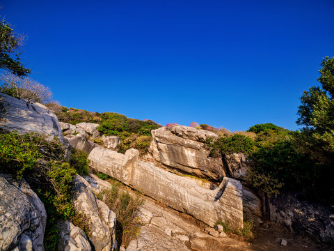 Statue of Dionysos, archaic marble quarry, Apollonas Kouros, Naxos Island, Cyclades, Greek Islands