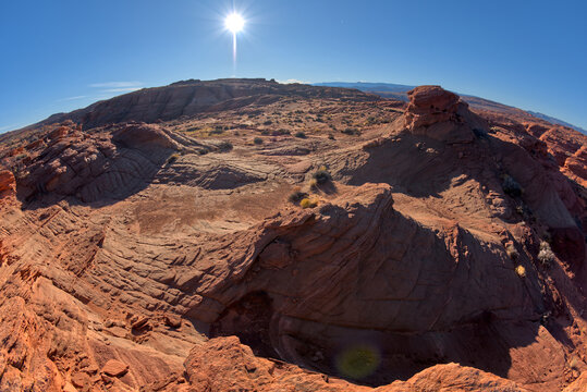 The swirls and blocky texture of fossilized sand dunes in the badlands of Horseshoe Bend, Arizona, United States of America
