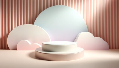 Beauty product podium, Empty and ready for spotlight bright, Light and glitter, Dreamy pastel backdrop.