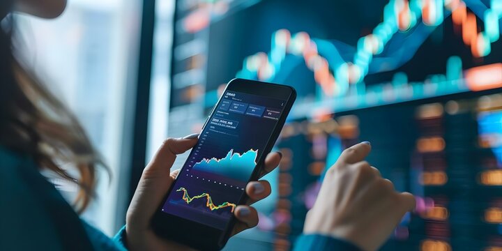Business woman trader investor analyst using mobile phone app analytics for cryptocurrency financial stock market analysis graph trading data index investment growth chart on smartphone screen. - Powered by Adobe