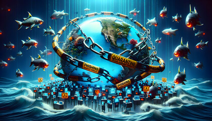 Photo real: Phishing Quarantine - Prevent Cyber Attacks with Our Cybersecurity Safe Zone in the Digital Sea | Cyber Security Theme