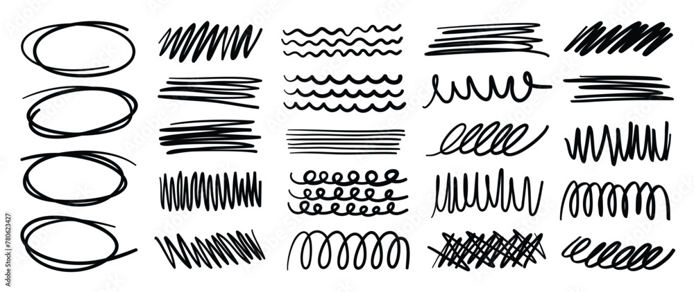 Poster set of scribble doodle element vector. hand drawn doodle style collection of speech bubble, scribble