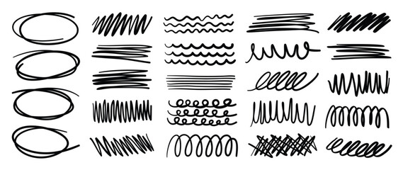 Set of scribble doodle element vector. Hand drawn doodle style collection of speech bubble, scribble, marker, highlight. Design for print, cartoon, card, decoration, sticker.