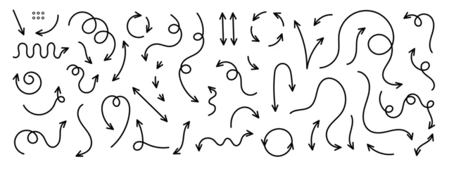 Poster de jardin Échelle de hauteur Set of black hand drawn arrow element vector. Collection of scribble doodle arrows, lines, symbol, pointing mark, shapes on white background. Simple icon illustration for education, decoration, map.