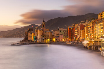 The beautiful village of Camogli during an autumn sunset, Camogli, Genova province, Liguria, Italy