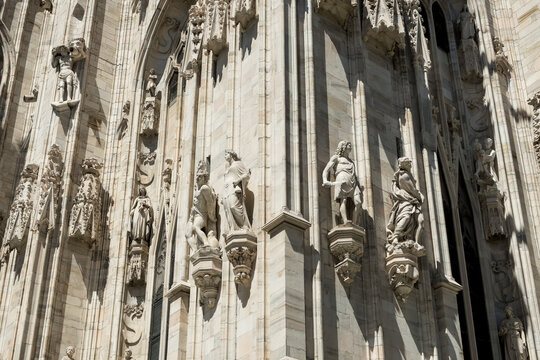 Architectural detail of Milan Cathedral (Duomo di Milano), dedicated to the Nativity of St. Mary, seat of the Archbishop, Milan, Lombardy, Italy