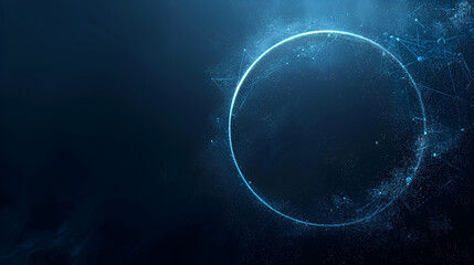 Glowing Blue Circle Surrounded by Wave Particle Network on Dark Blue Background