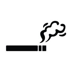Cigarette with smoke sign age vector illustration black shadow silhouette isolated on square white background.