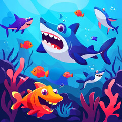 Save our ocean background. Colorful Underwater world with fish, algae, vorals.